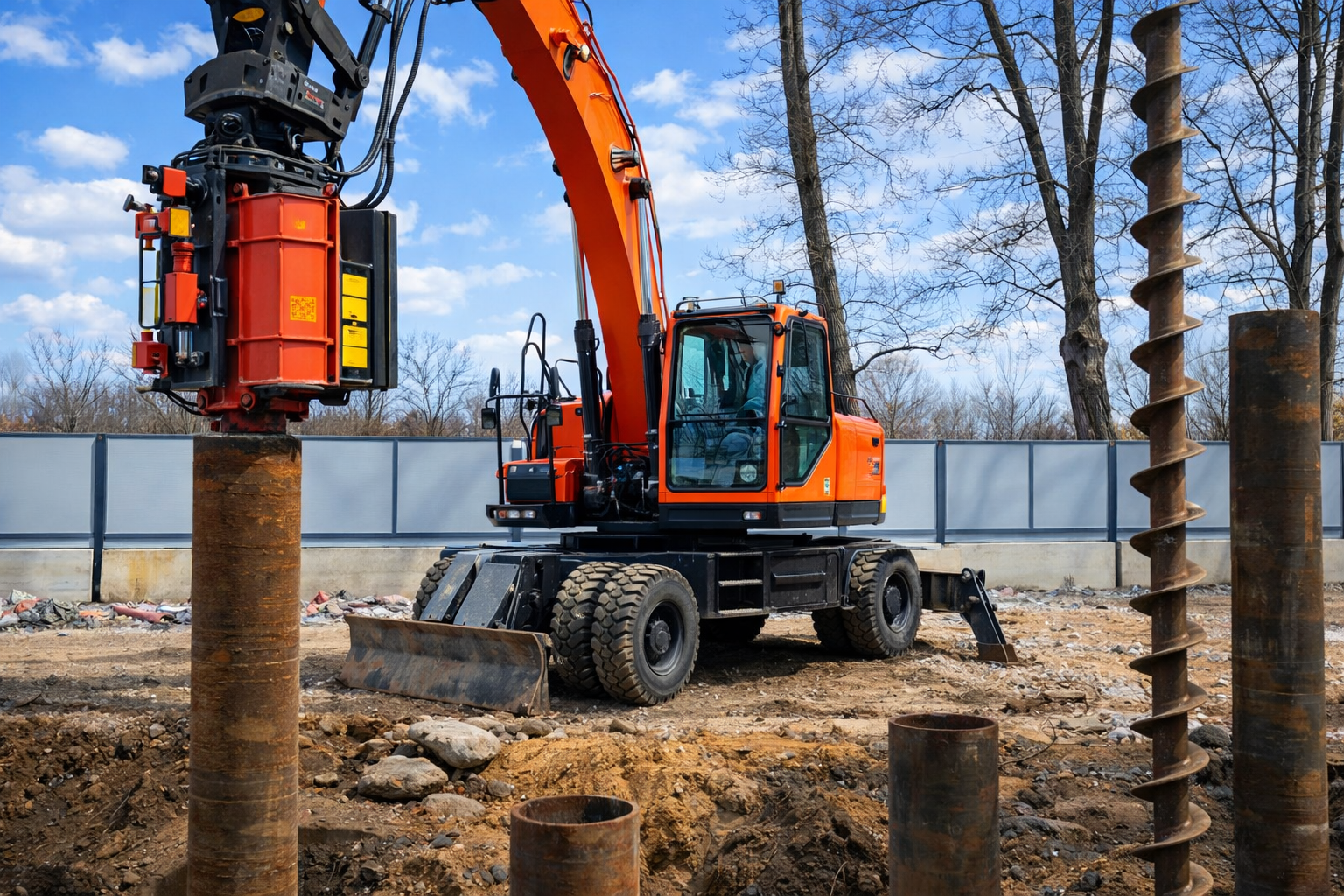 Вибропогружатель с боковым захватом на базе DOOSAN